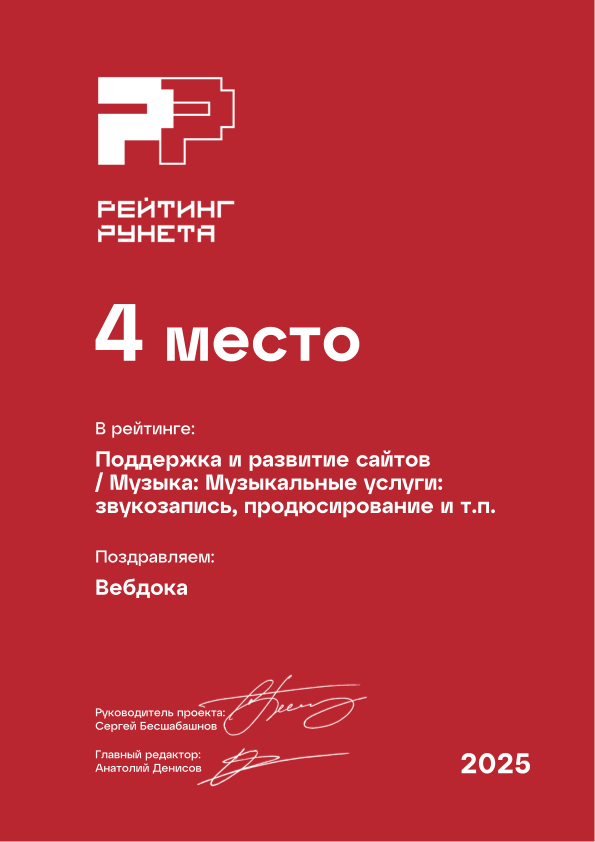 Диплом 2025 - Поддержка и развитие сайтов - Музыка_ Музыкальные услуги_ звукозапись, продюсирование и т.п. - 4 место